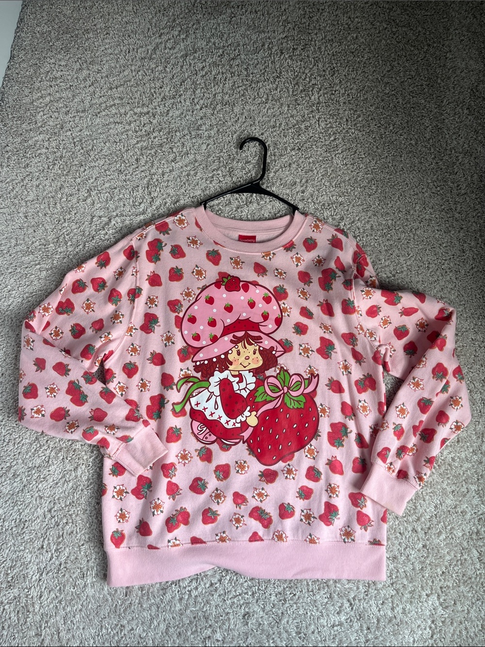 Hot Topic Pink Strawberry Shortcake Oversized Graphic Sweatshirt